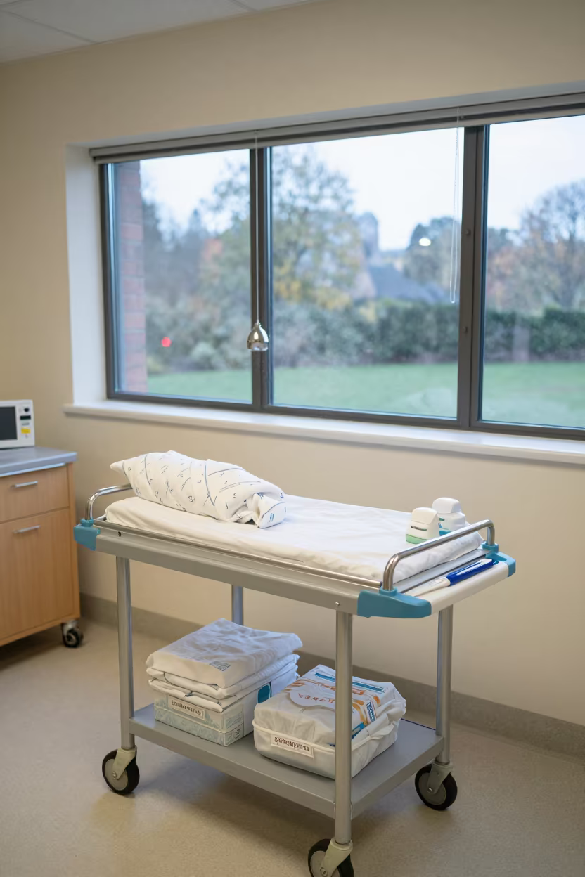 Neonatal Cart at Dawn Sheffield Ward in at a nurse station work surface in Sheffield