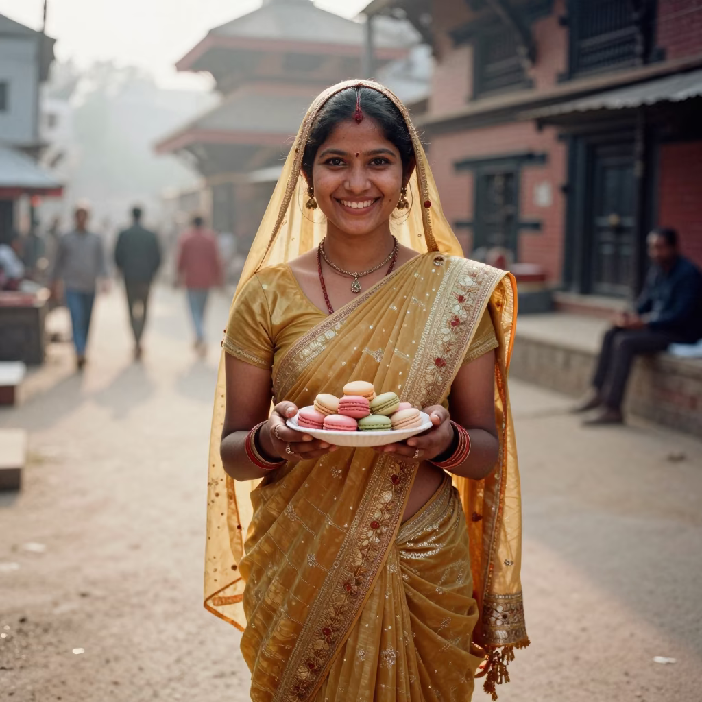 Nepali Woman just after sunrise in Kathmandu in in Kathmandu, Nepal
