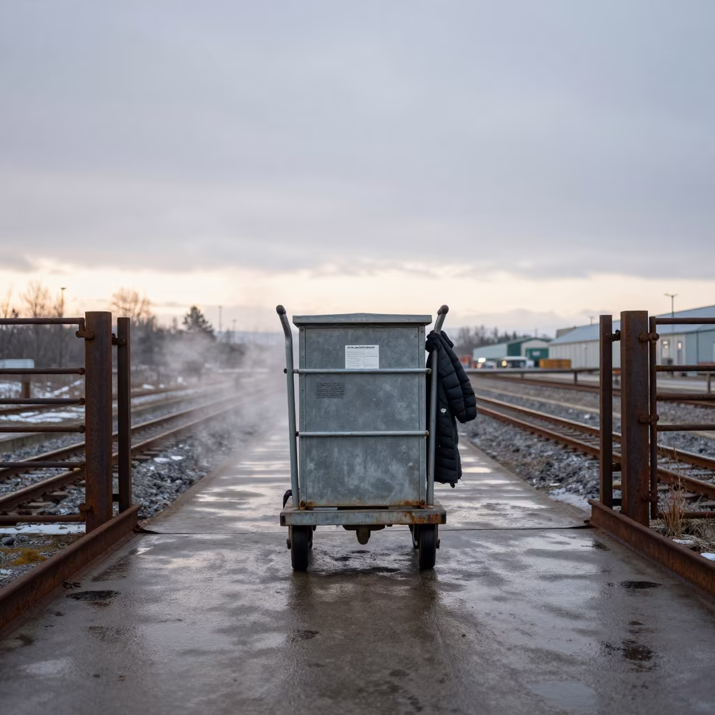 Nest Box Cart at Norwegian Stockyard Dawn in at a stockyard loading ramp in Norway