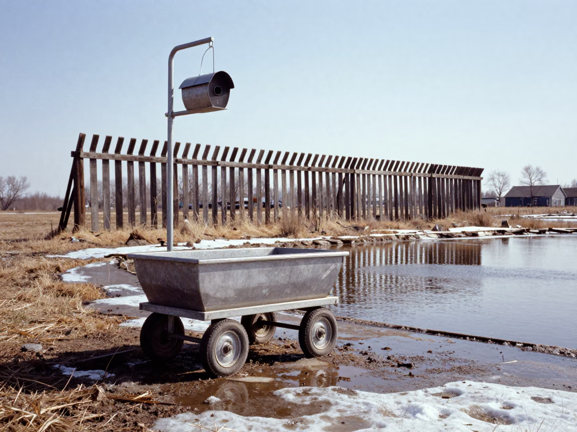 Nest Box Cleaner Cart Near Water Trough in near a windbreak and water trough in Canada