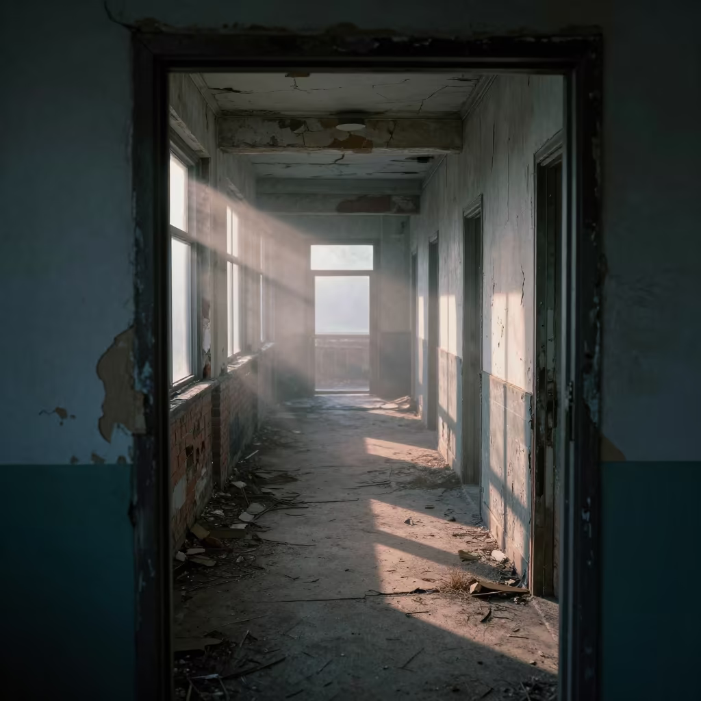 Nettles in Pearl Fog Ruined Hospital Chapel in inside a ruined hospital wing open to drafts in Michigan