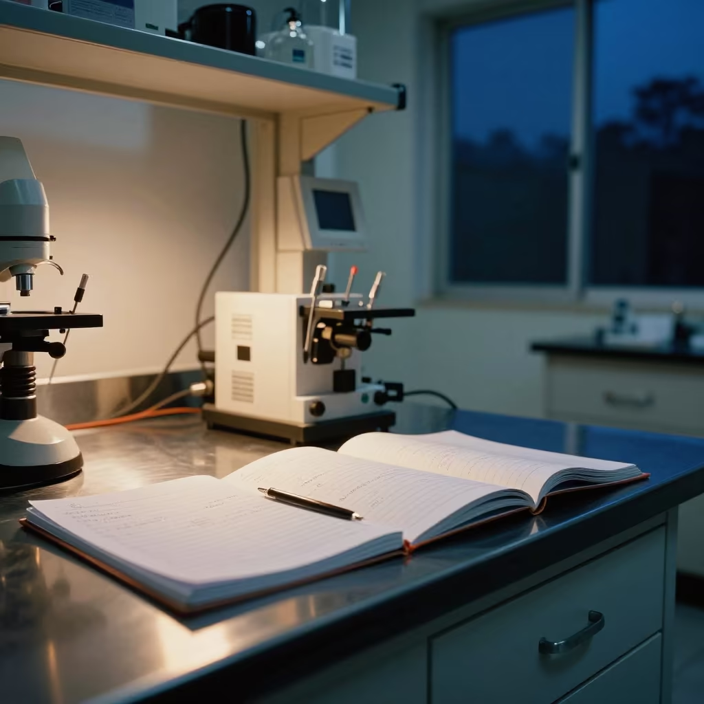 Neuroscience Lab Bench in Kinshasa Night in inside a clean room in Kinshasa