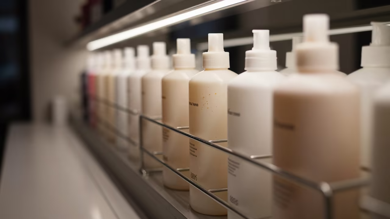 Neutralizer Bottle Rack in Salon Row in inside a salon row in Oradea