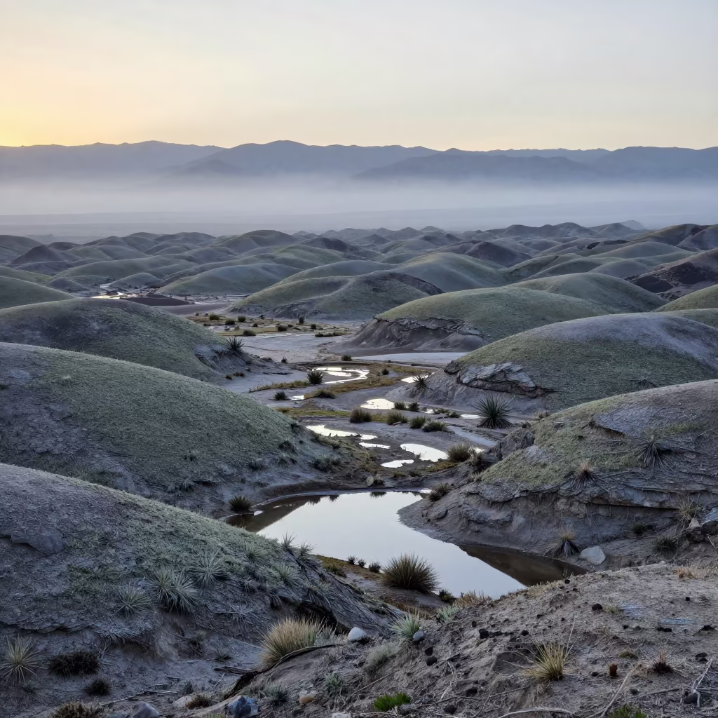 Nevada Drumlin Hills in Morning Mist and Rain in in Nevada
