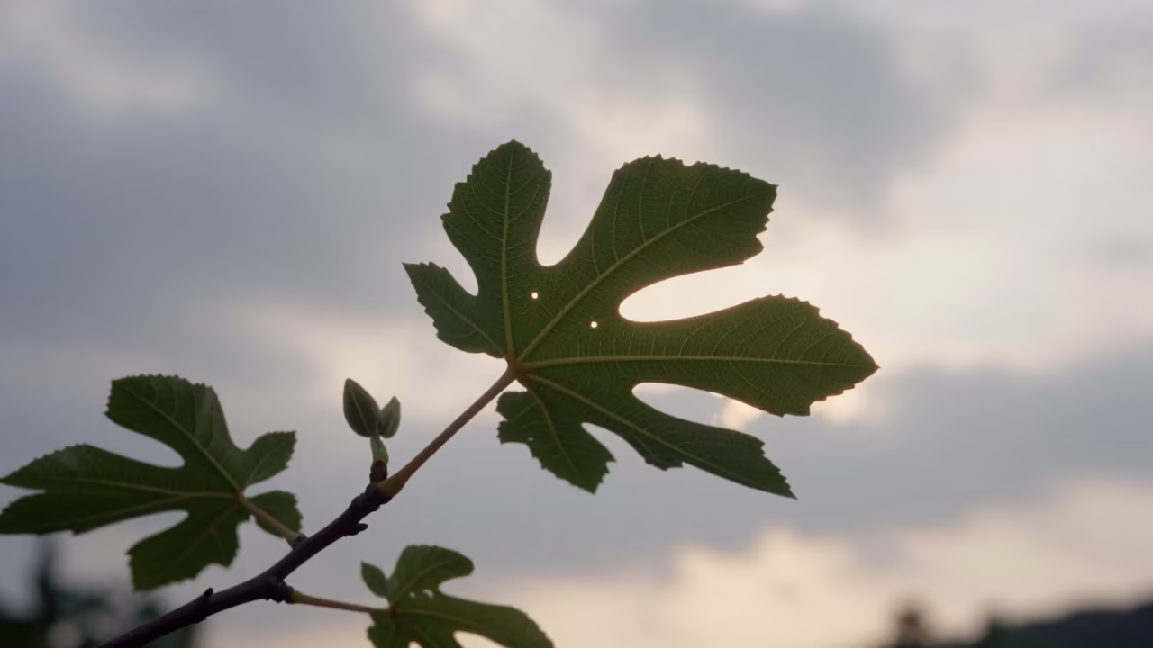 New Fig Leaf Catching Last Light in Chubu in in Chubu