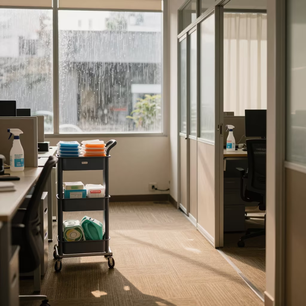 New Hire Wipe Down Cart in Angers Office in inside an open-plan office bay near Angers