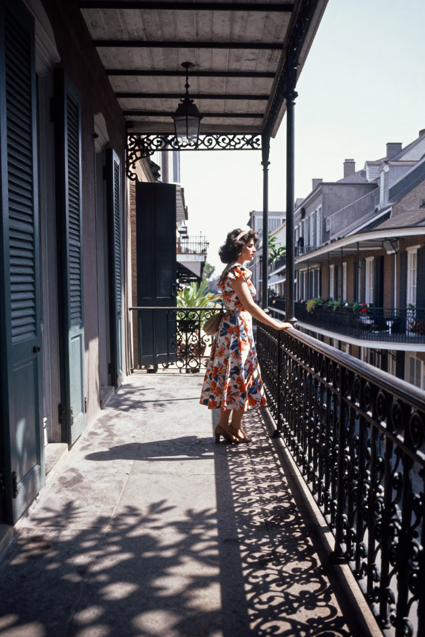 New Orleans Balcony at Bright Midmorning Light in in New Orleans, Louisiana, United States