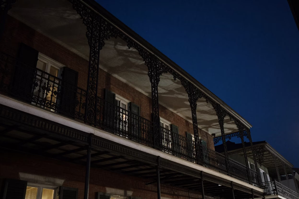New Orleans Balcony Scene at The Deepest Night Sky Light in in New Orleans, Louisiana, United States