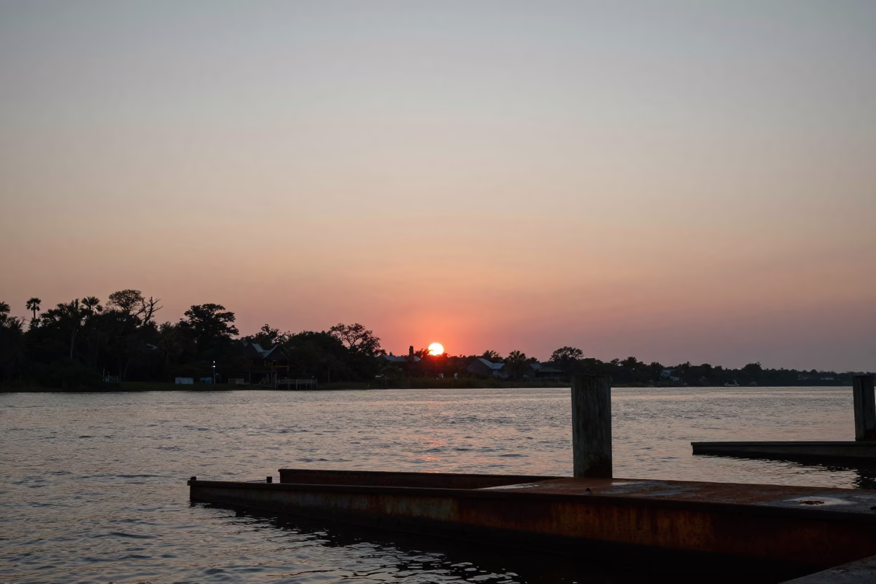 New Orleans Bayou Dusk Scenic Horizon Shot with Rust and Vintage Details in in New Orleans, Louisiana, United States