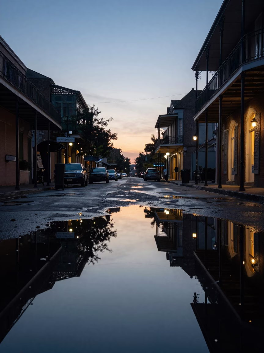New Orleans Dawn Reflections at First Light Of Dawn in in New Orleans, Louisiana, United States