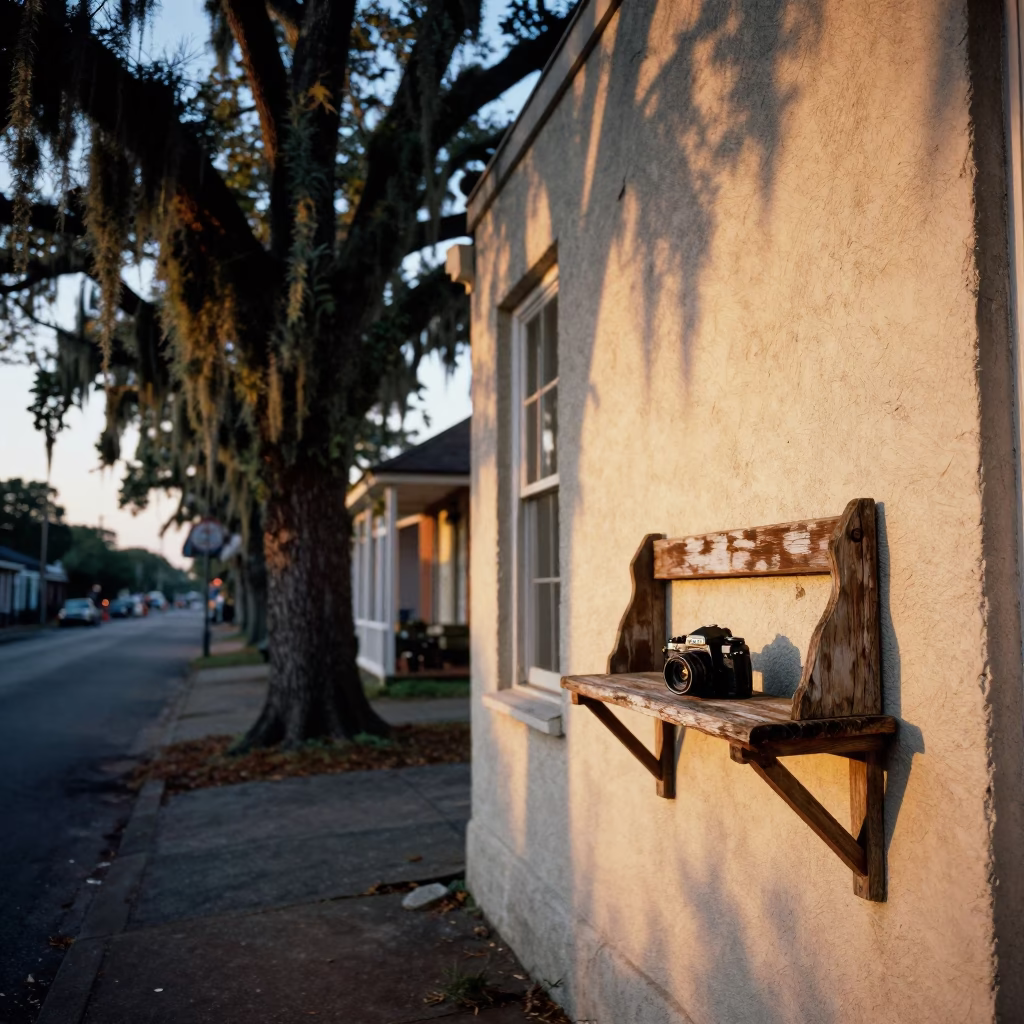 New Orleans Evening Street Scene with Cypress Trees and Local Life in in New Orleans, Louisiana, United States
