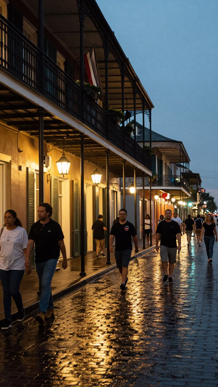 New Orleans French Quarter at As City Lights Begin To Glow in in New Orleans, Louisiana, United States