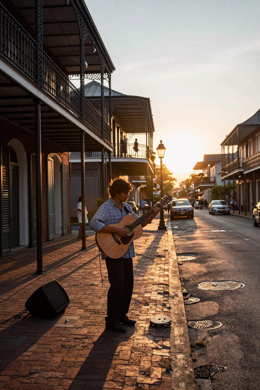 New Orleans French Quarter at Sunset Light in in New Orleans, Louisiana, United States