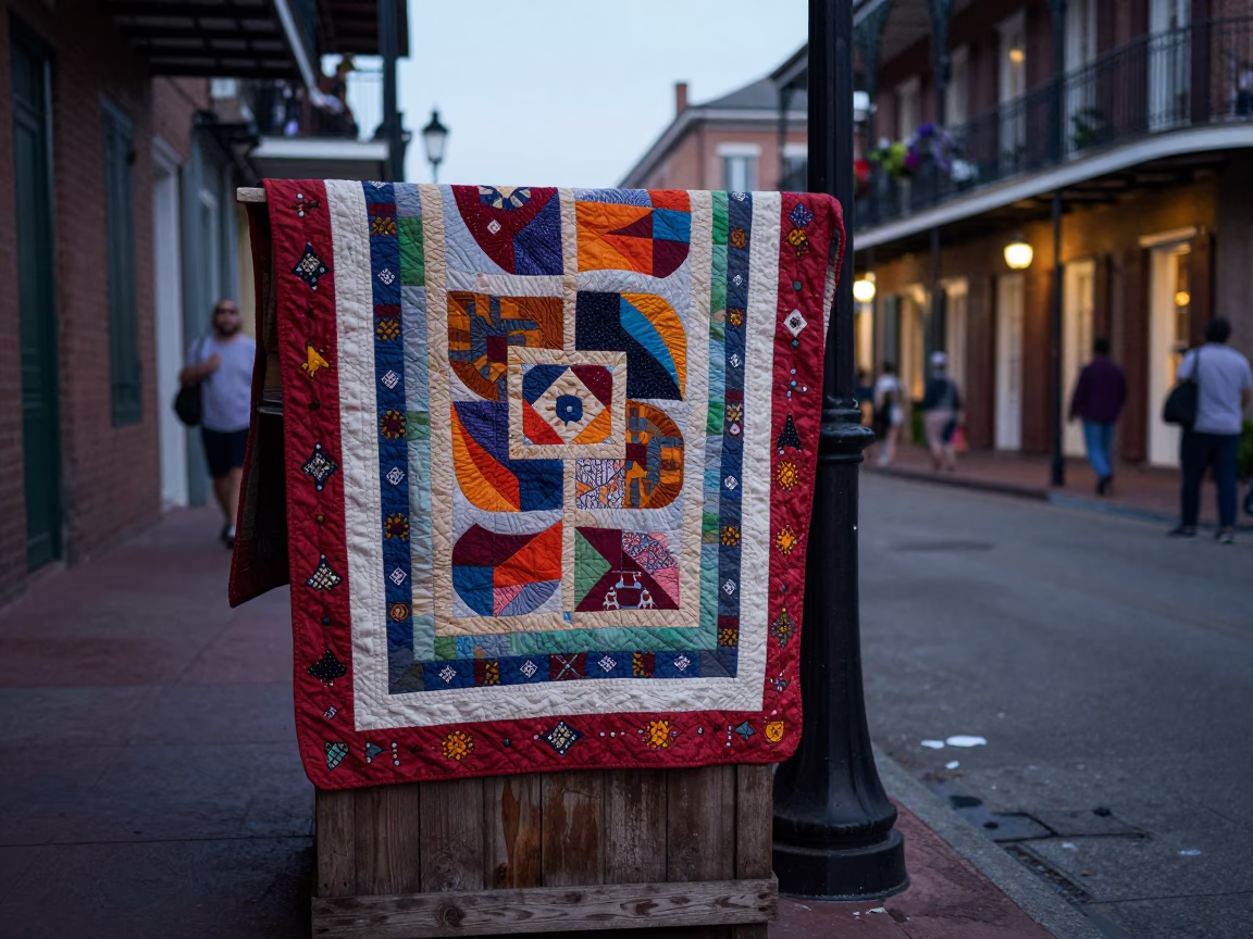 New Orleans French Quarter Evening Street Scene with Quilt and Water Rings in in New Orleans, Louisiana, United States