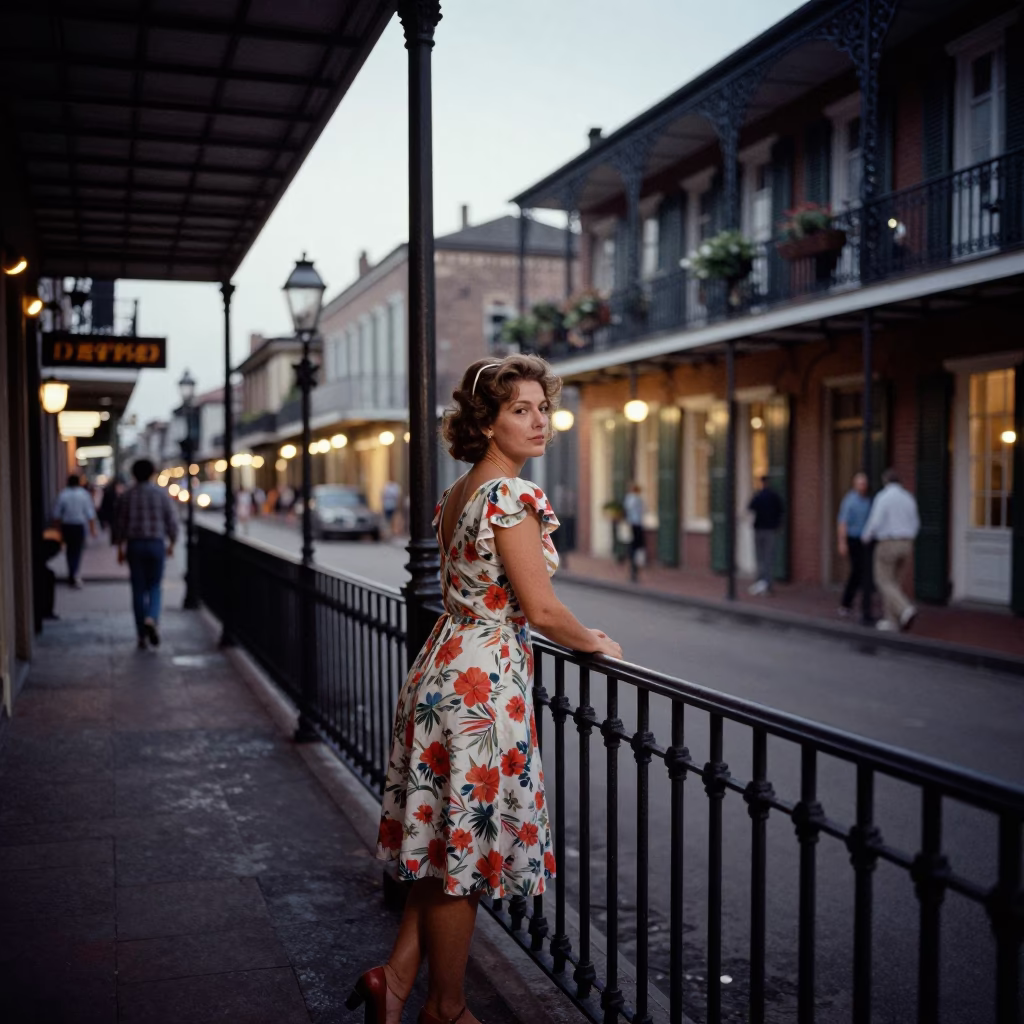 New Orleans French Quarter Street Scene Early Evening with Vintage Details and Local Life in in New Orleans, Louisiana, United States