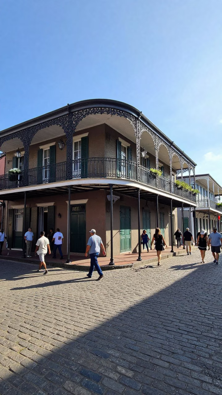 New Orleans French Quarter Street Scene Late Afternoon Light with Historic Architecture in in New Orleans, Louisiana, United States