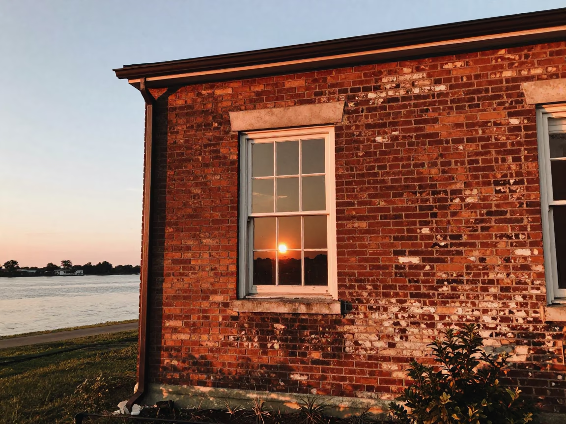 New Orleans House Window at As The Sun Drops Toward The Horizon in in New Orleans, Louisiana, United States
