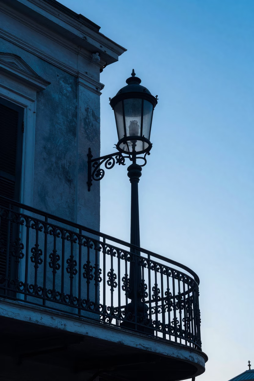 New Orleans Ironwork at Sunrise Light in in New Orleans, Louisiana, United States