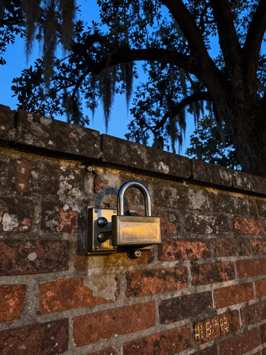 New Orleans Latch Deadbolt at The Last Blue Light Of Evening in in New Orleans, Louisiana, United States