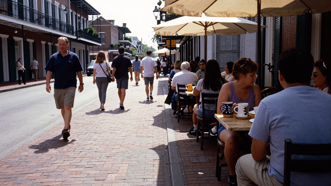 New Orleans Midday Street Scene with Ceramic Mugs and Local Life in in New Orleans, Louisiana, United States