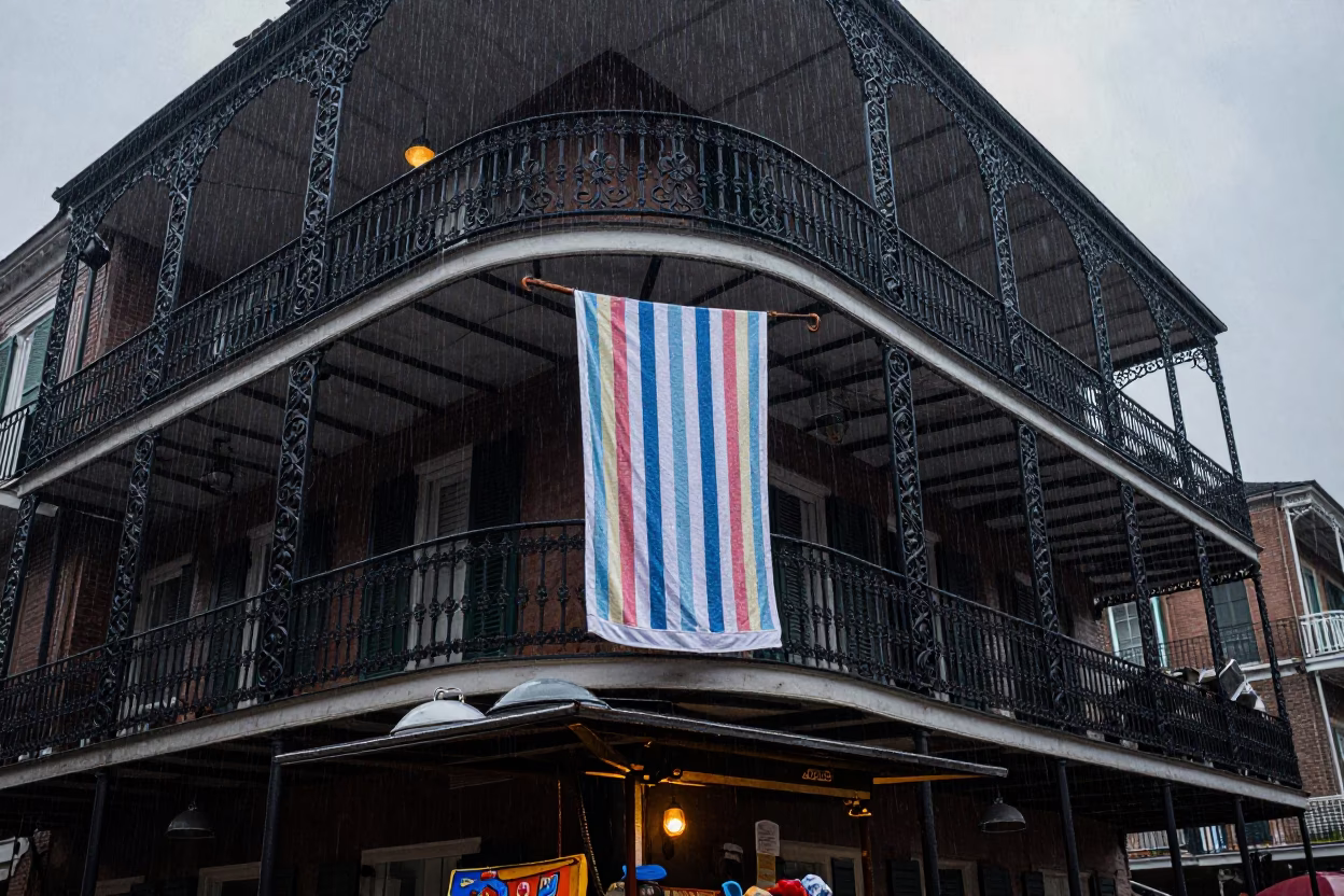 New Orleans Rain-soaked Balcony in in New Orleans, Louisiana, United States