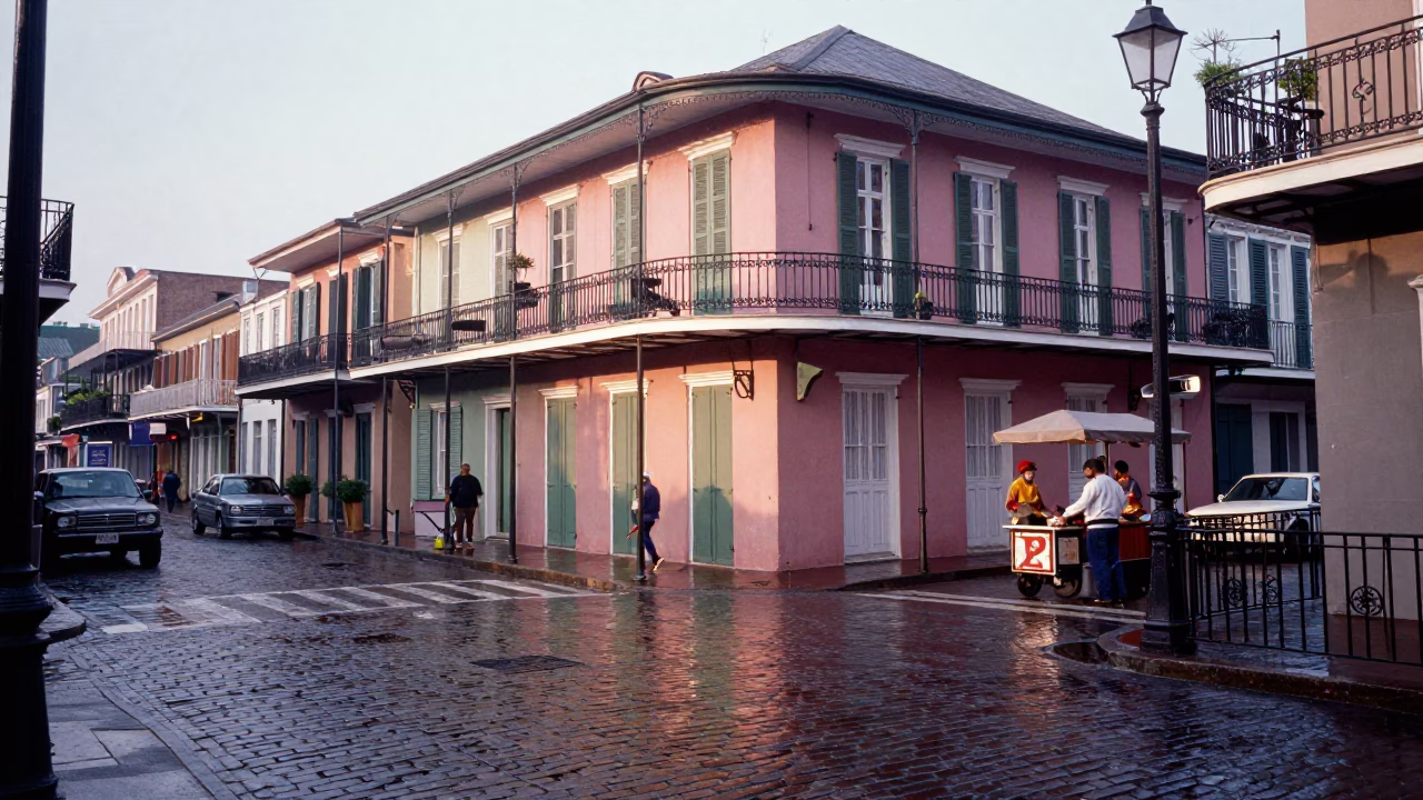 New Orleans Street Corner at First Light in in New Orleans, Louisiana, United States