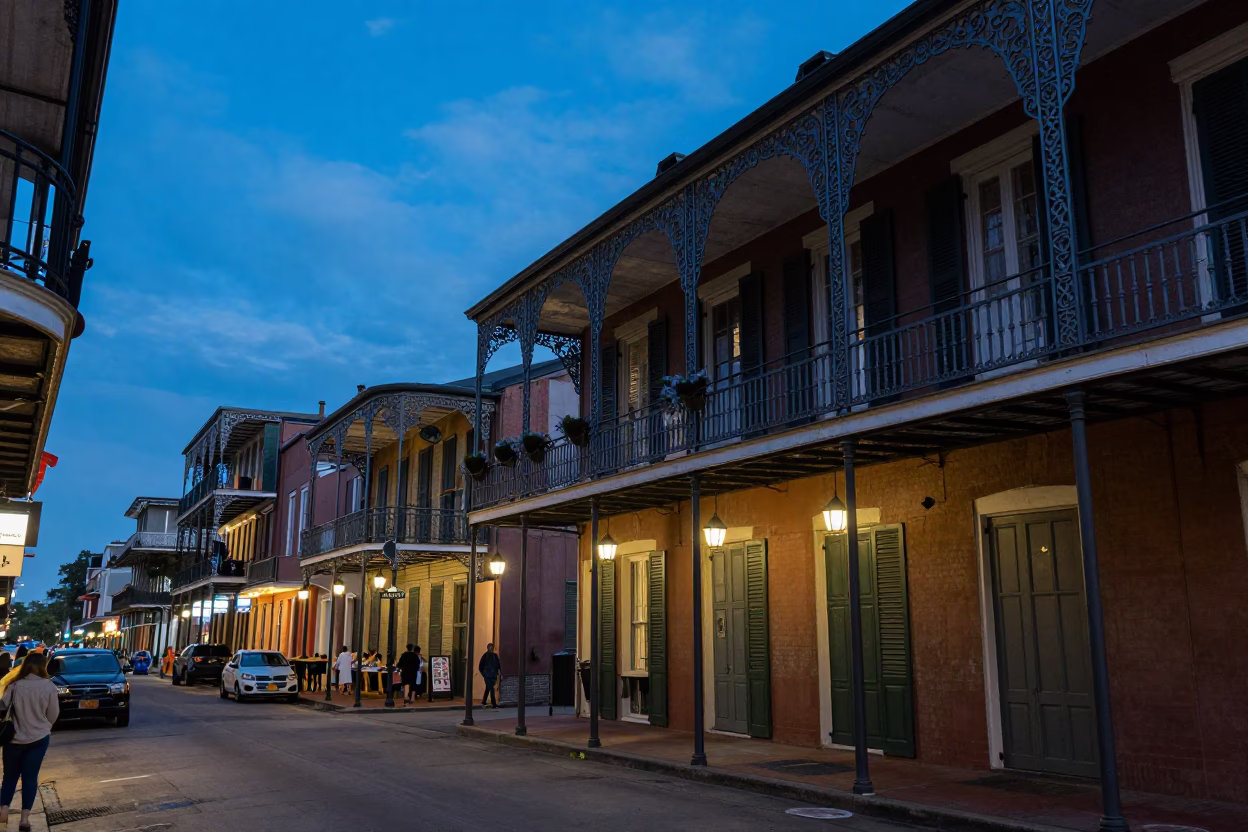 New Orleans Street Scene at Blue Hour in in New Orleans, Louisiana, United States