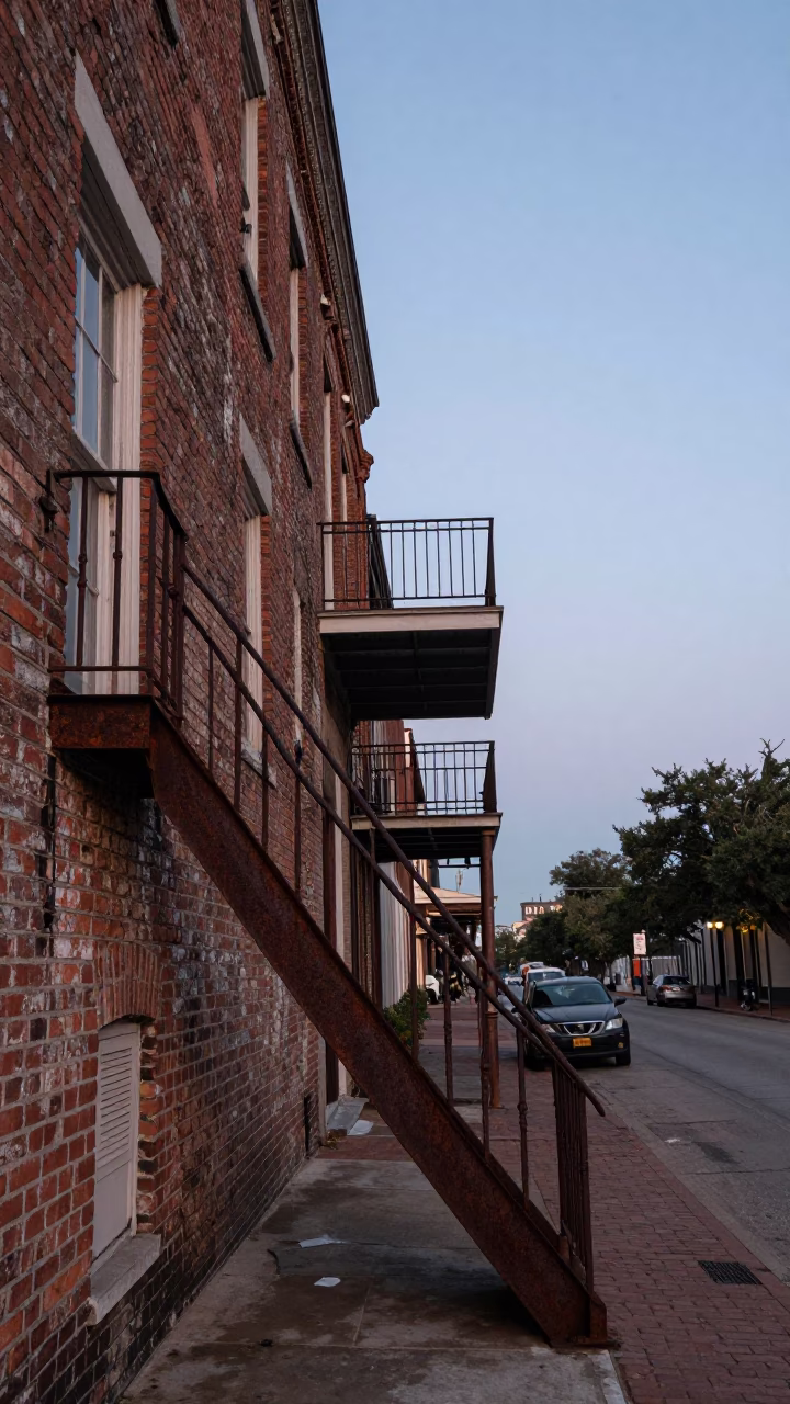 New Orleans Street Scene at Nautical Dawn Light in in New Orleans, Louisiana, United States