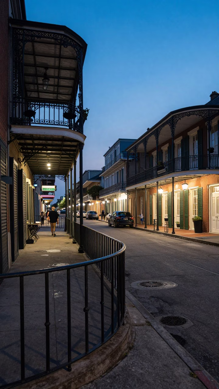 New Orleans Street Scene at Twilight in in New Orleans, Louisiana, United States