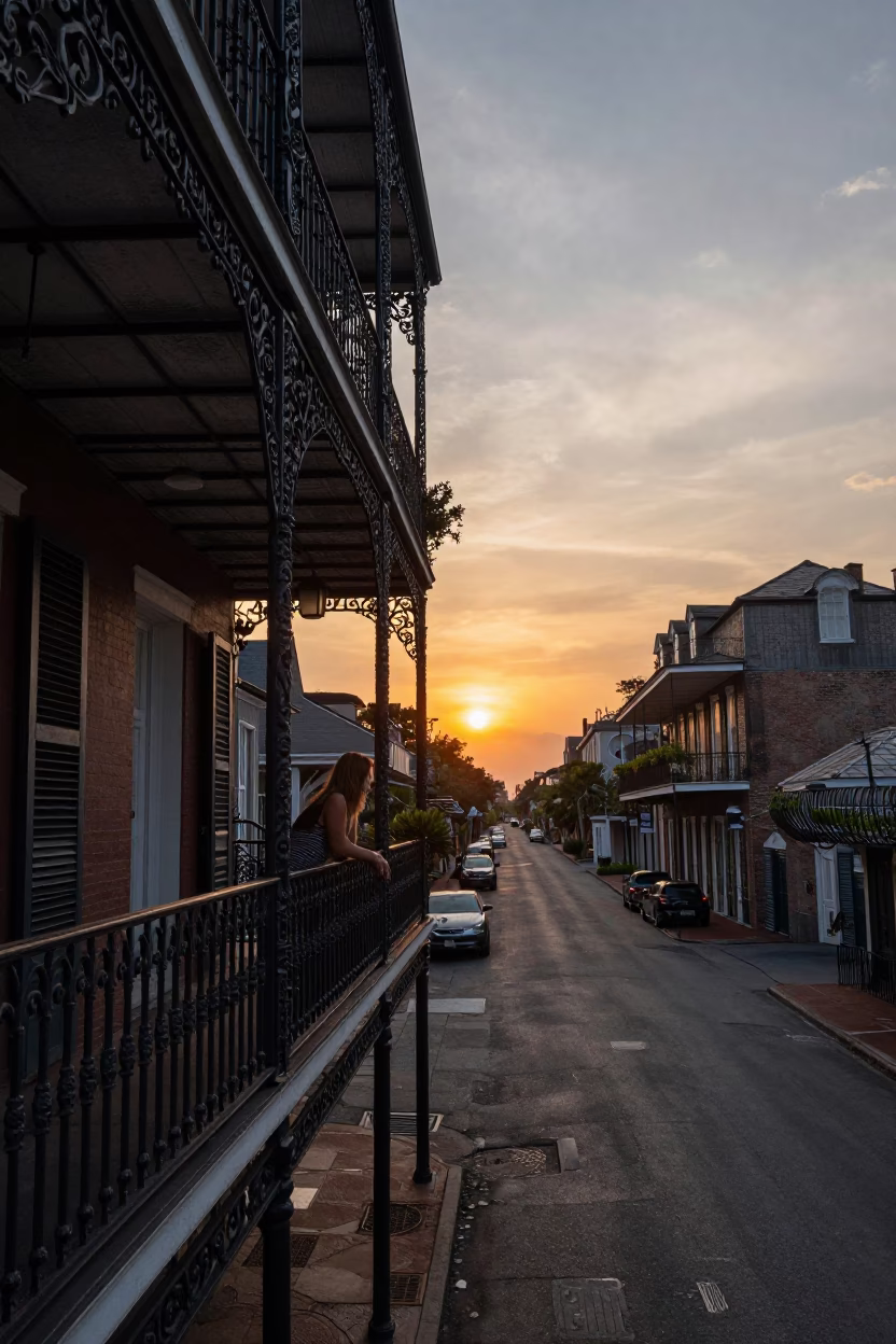 New Orleans Sunset Light at As The Sun Drops Toward The Horizon in in New Orleans, Louisiana, United States