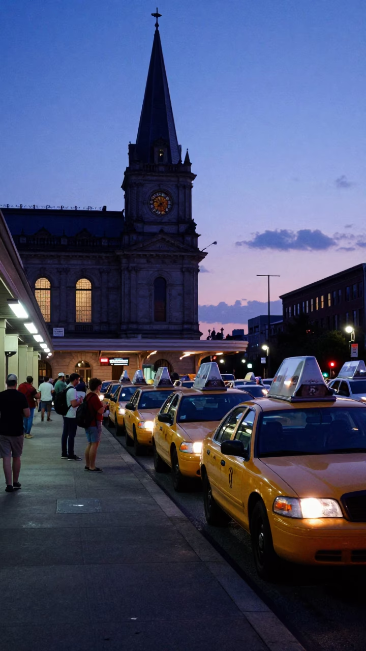 New Orleans Train Station at Indigo Twilight After Sunset in in New Orleans, Louisiana, United States