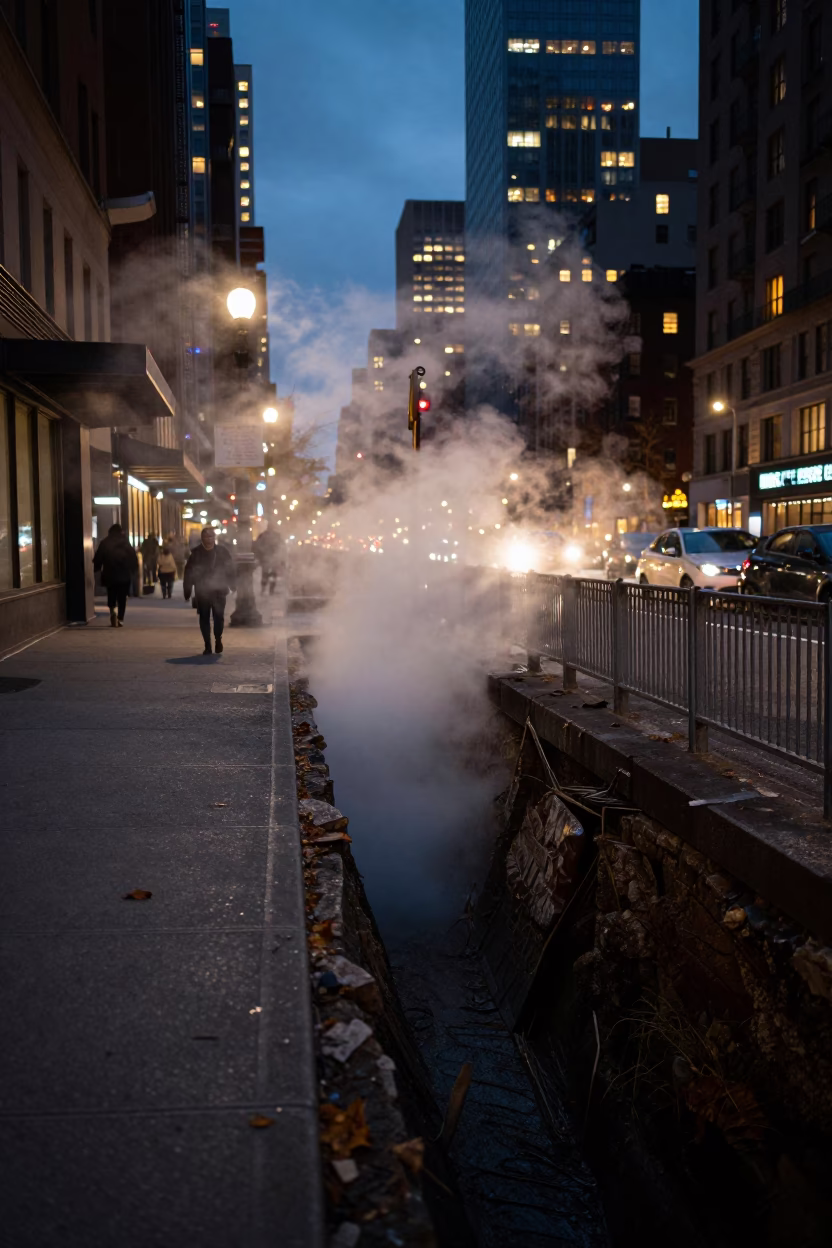 New York Autumn Evening at As City Lights Begin To Glow in in New York, New York, United States