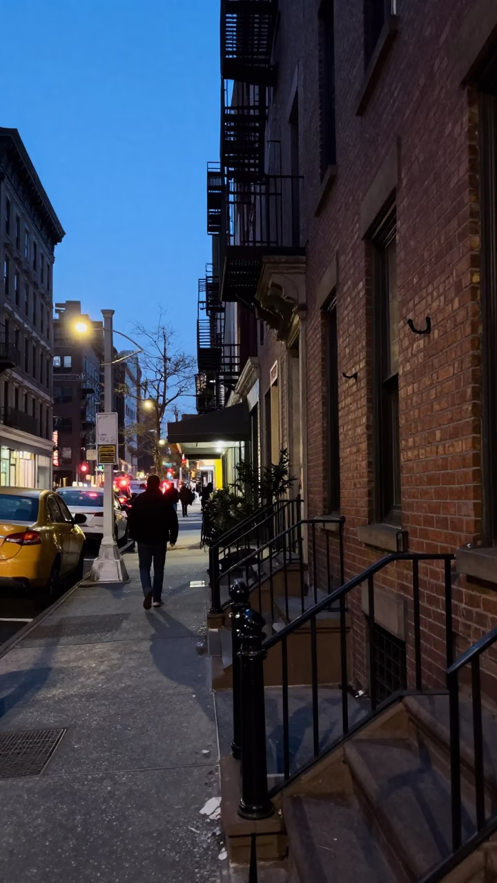 New York City Blue Hour Street Scene with Urban Elements in in New York, New York, United States