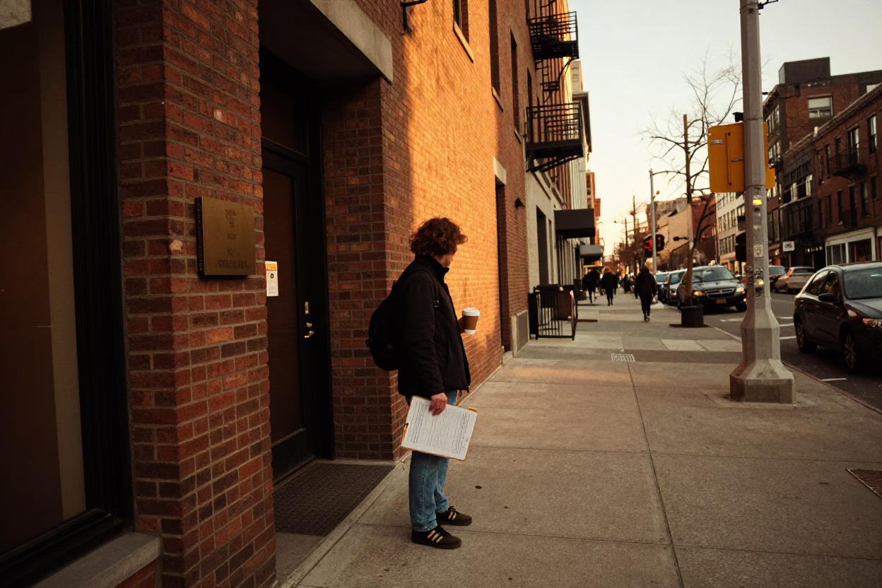 New York City Evening Street Scene with Clipboard and Coffee Tin in in New York, New York, United States