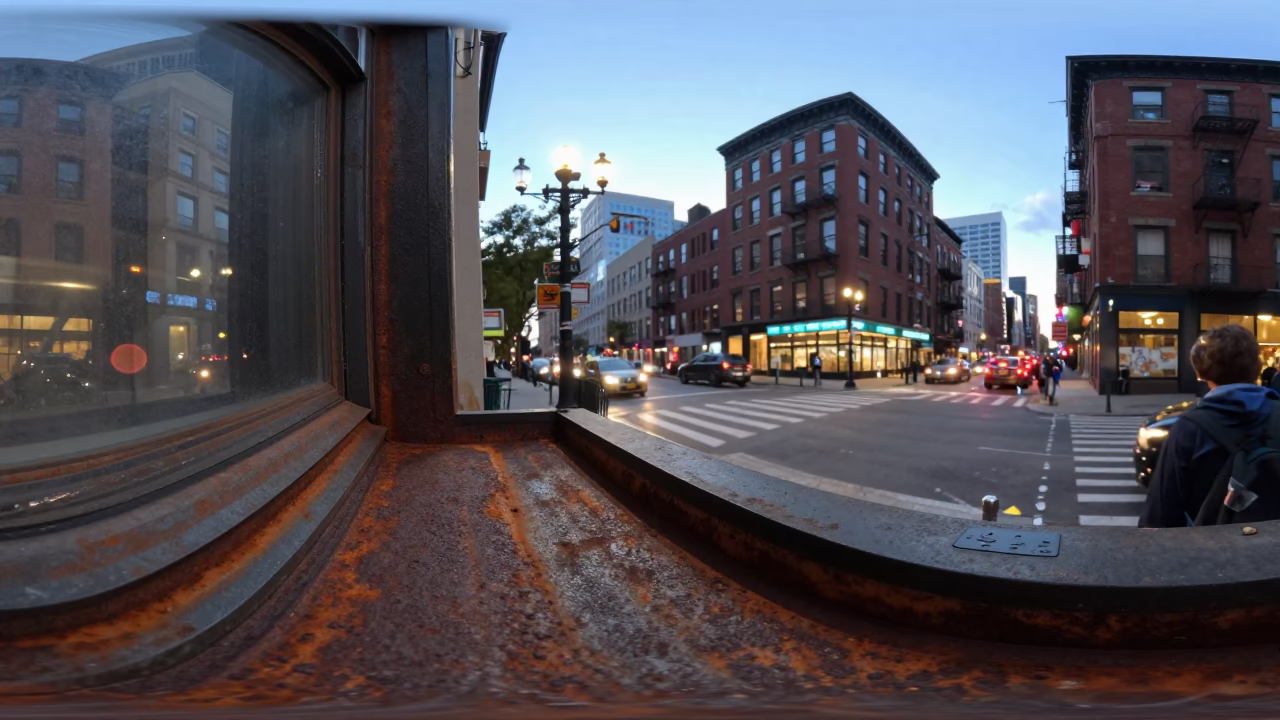 New York City Evening Street Scene with Rusty Sill and Urban Details in in New York, New York, United States