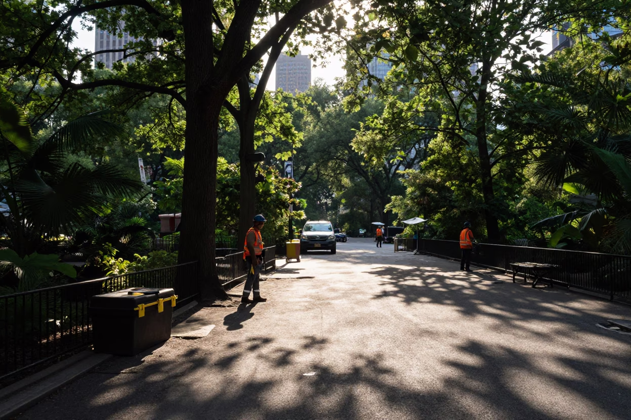 New York City First Light Street Scene with Toolbox and Bracket Fungus in in New York, New York, United States