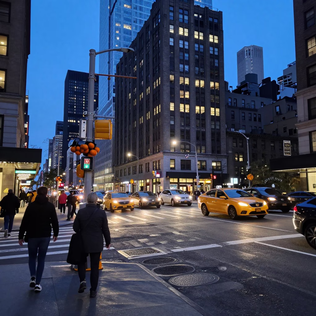 New York City Indigo Twilight Street Scene with Oranges and Latch Details in in New York, New York, United States
