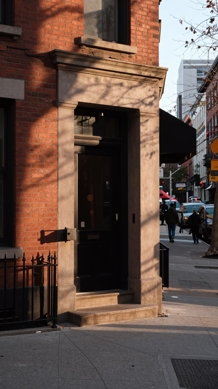 New York City Late Afternoon Street Scene with Iron Deadbolt and Padlock Details in in New York, New York, United States