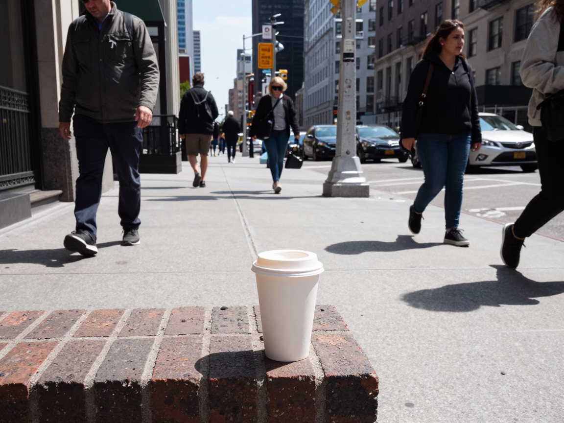 New York City Midday Street Scene with Coffee Cup and Urban Architecture in in New York, New York, United States