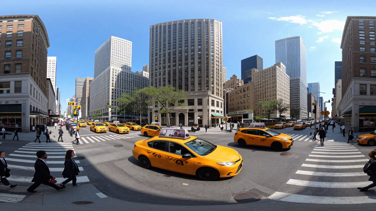 New York City Midmorning Skyline and Street Life in Bright Sunlight in in New York, New York, United States