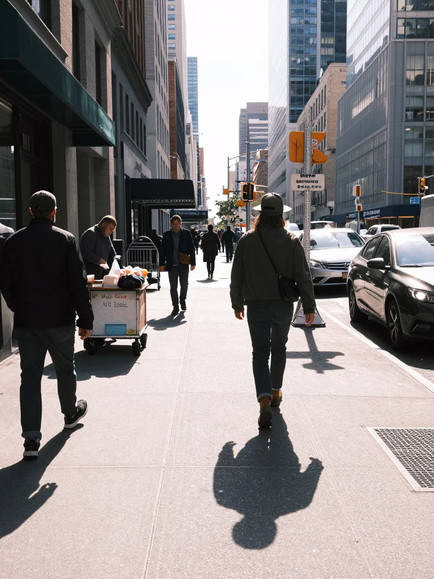 New York City Midmorning Street Scene with Urban Details and City Life in in New York, New York, United States