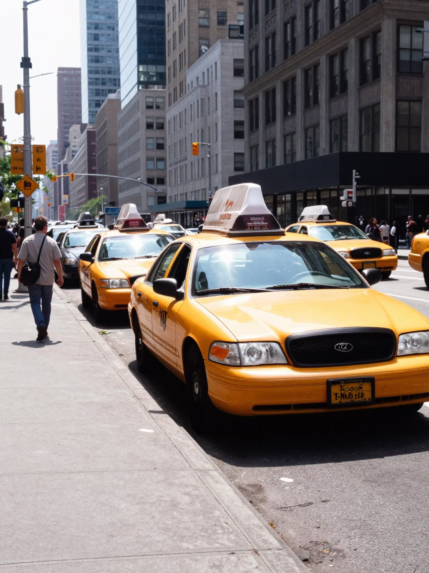 New York City Noon Street Scene with Yellow Cab and Sidewalk Details in in New York, New York, United States