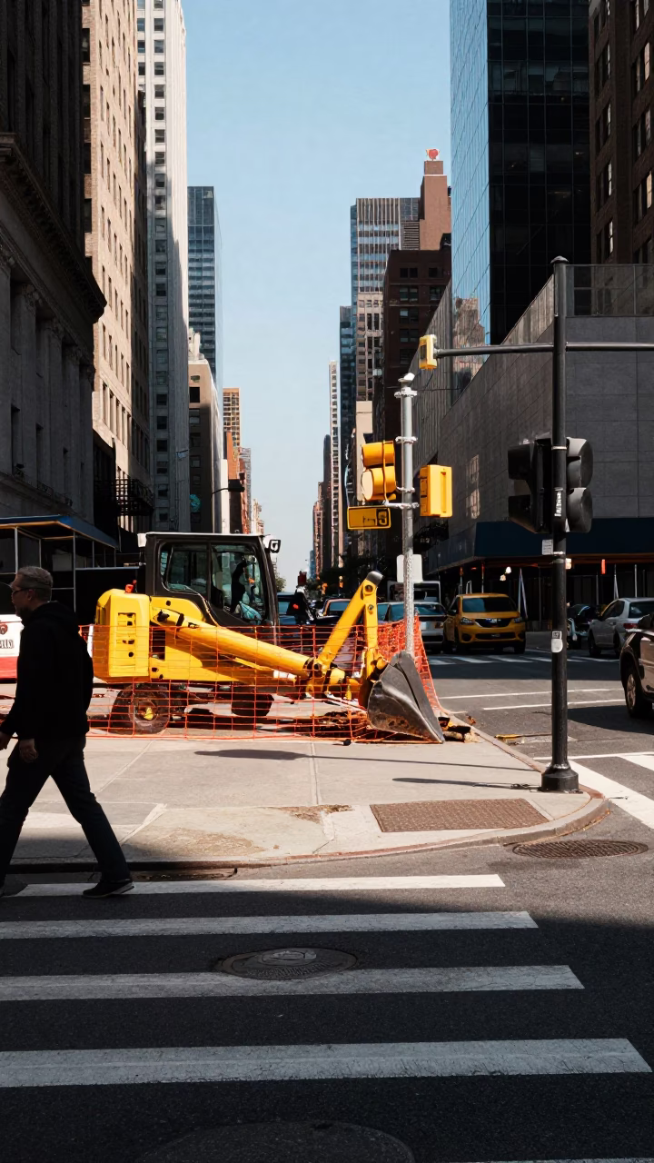New York City Street Corner Late Afternoon Light Urban Scene in in New York, New York, United States