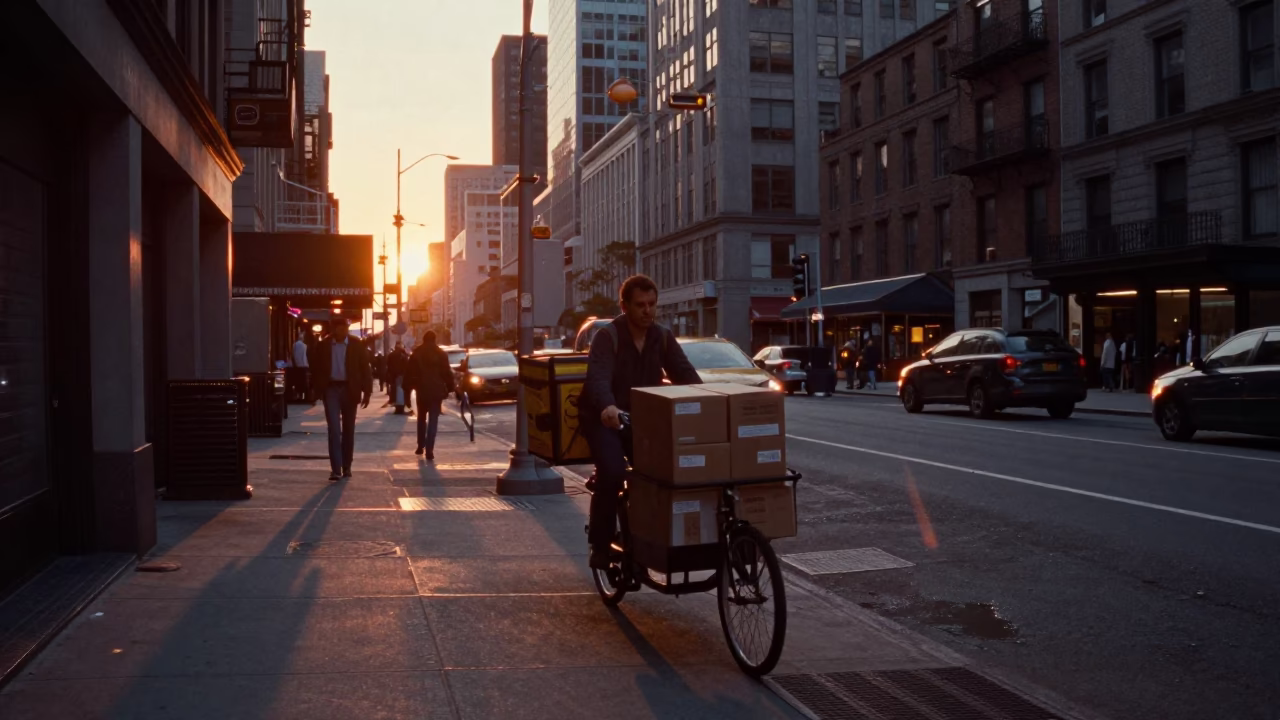New York City Street Scene at Sunset with Urban Details and Daily Life in in New York, New York, United States