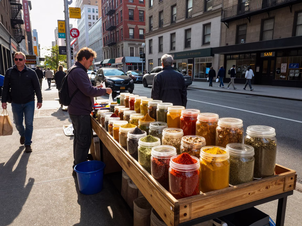 New York City Street Scene Early Afternoon with Spice Jar and Napkin Ring in in New York, New York, United States