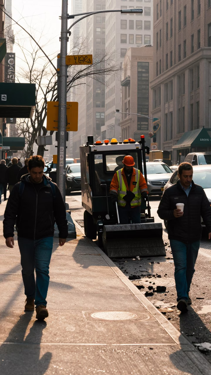 New York City street scene just after sunrise with urban details in in New York, New York, United States