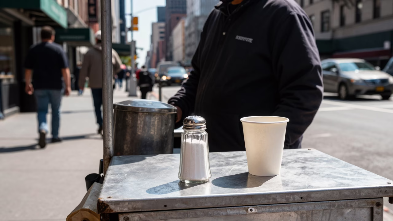 New York City Street Vendor Noon Light Salt Shaker and Coffee Cup in in New York, New York, United States