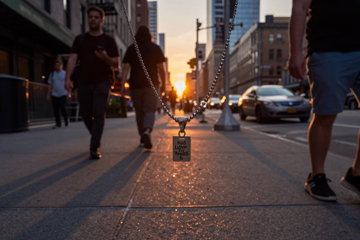 New York City Sunset Street Scene with Dangling Charm Bracelet and Urban Details in in New York, New York, United States
