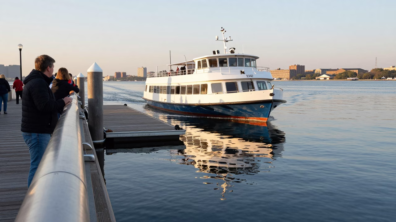 New York City Water Taxi Dock Late Afternoon Reflection on Steel in in New York, New York, United States