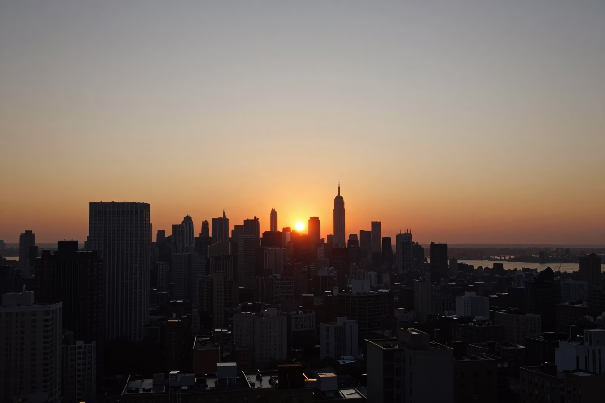 New York Hour Sunset at As The Sun Drops Toward The Horizon in in New York, New York, United States